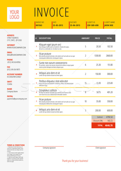 Vector Invoice Form Template Design. Vector Illustration. Black and yellow Color Theme Stock photo © mikhailmorosin