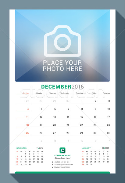December 2016 muur maandelijks kalender jaar Stockfoto © mikhailmorosin