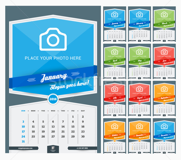 стены ежемесячно календаря 2016 год вектора Сток-фото © mikhailmorosin