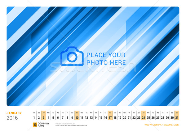 Wall Monthly Line Calendar for 2016 Year. Vector Design Print Template. Landscape Orientation. Janua Stock photo © mikhailmorosin