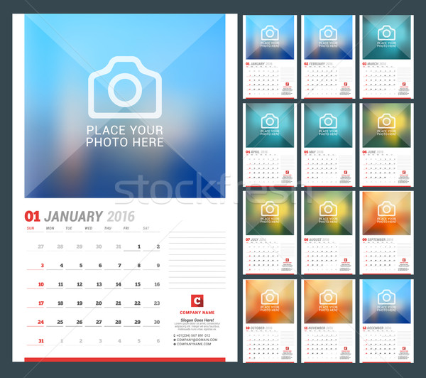 Wall Calendar Planner for 2016 Year. Vector Design Print Template with Place for Photo, Notes and Co Stock photo © mikhailmorosin