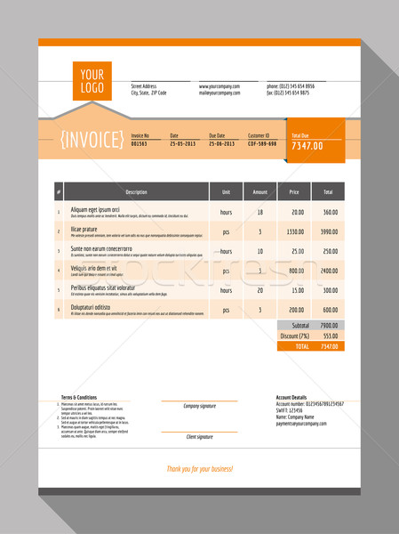 Vector Customizable Invoice Form Template Design. Vector Illustration. Orange Color Theme Stock photo © mikhailmorosin