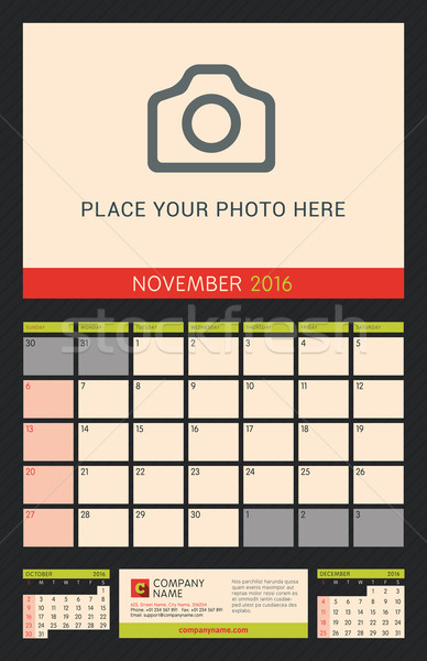 Wall Calendar Planner for 2016 Year. Vector Design Print Template with Place for Photo on Dark Backg Stock photo © mikhailmorosin