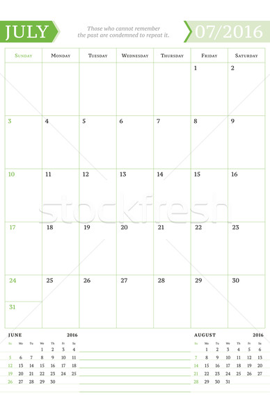 July 2016. Monthly Calendar Planner for 2016 Year. Vector Design Print Template with Place for Notes Stock photo © mikhailmorosin