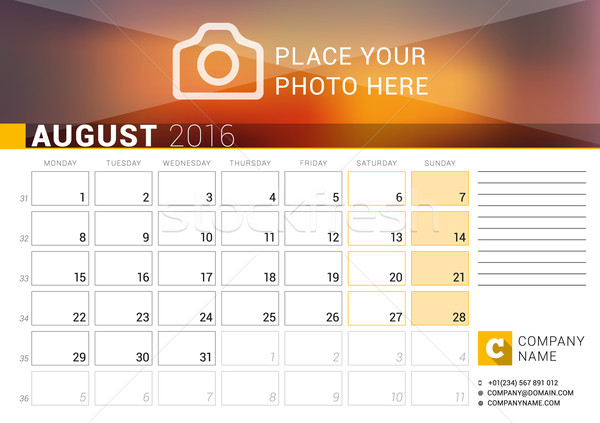 Escritorio calendario 2016 año agosto vector Foto stock © mikhailmorosin