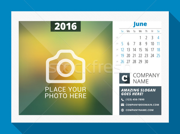 June 2016. Desk Calendar for 2016 Year. Vector Design Print Template with Place for Photo, Logo and  Stock photo © mikhailmorosin