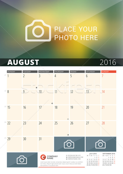 Wall Calendar Planner for 2016 Year. Vector Design Print Template with Place for Photos and Notes. W Stock photo © mikhailmorosin