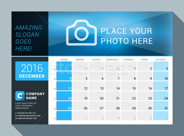 December 2016. Vector Design Print Calendar Template for 2016 Year. Place for Photo, Logo and Contac Stock photo © mikhailmorosin