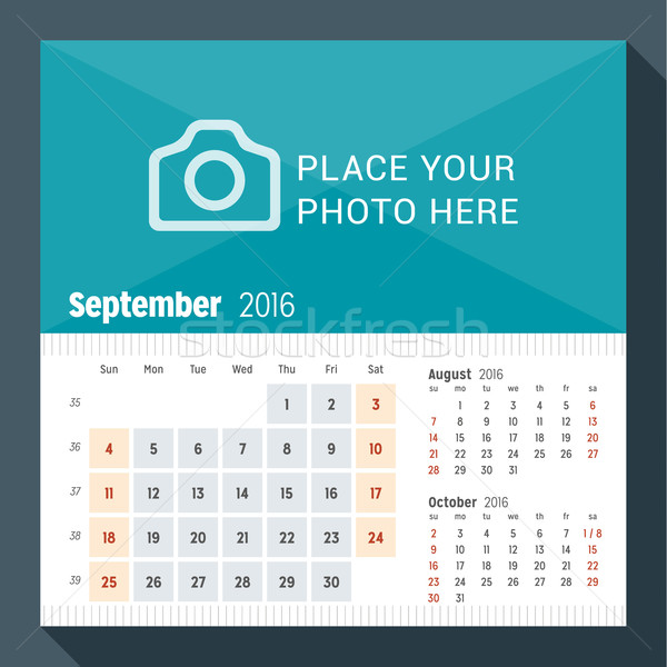 September 2016. Desk Calendar for 2016 Year. Week Starts Sunday. 3 Months on Page. Vector Design Pri Stock photo © mikhailmorosin