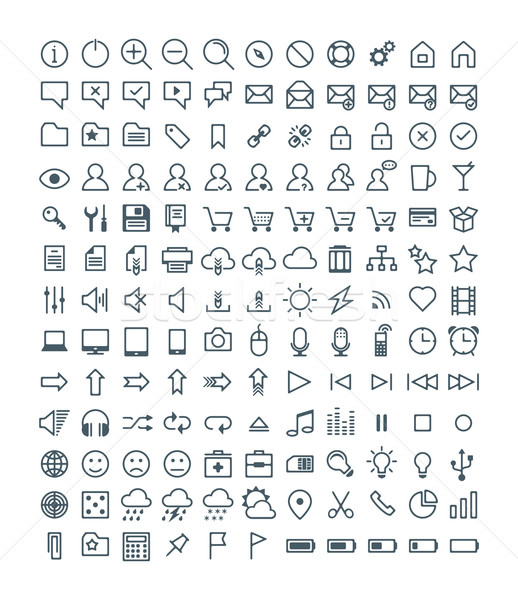 Set of Simple Vector Line Icons. Electronic Devices, Multimedia, Battery, Mail, Shopping, Cloud Stor Stock photo © mikhailmorosin