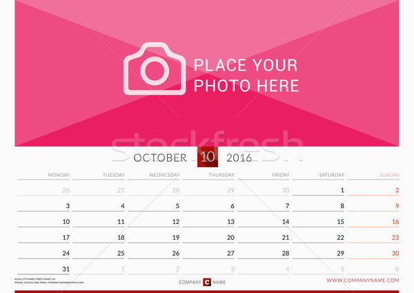 Wall Monthly Calendar for 2016 Year. Vector Design Print Template. Week Starts Monday. Landscape Ori Stock photo © mikhailmorosin