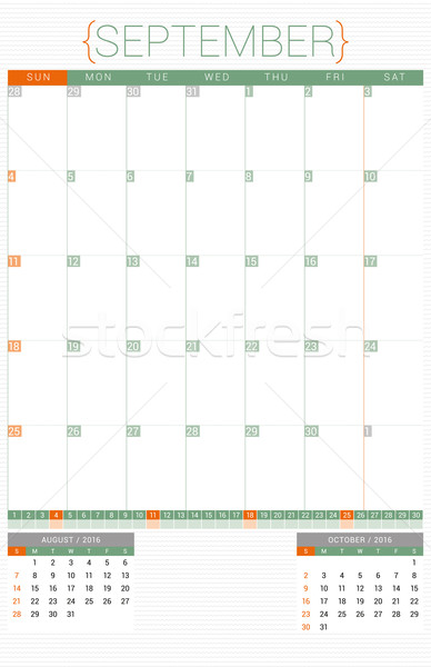 Calendar Planner 2016 Design Template. September. Week Starts Sunday Stock photo © mikhailmorosin