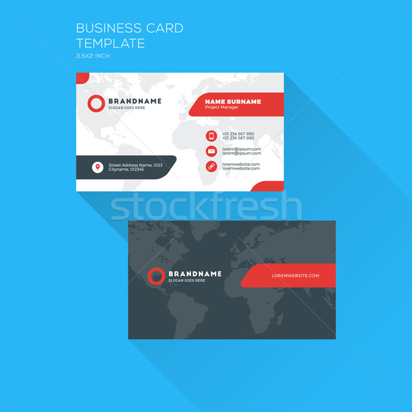 Corporate Business Card Print Template. Personal Visiting Card with company Logo. Clean Flat Design. Stock photo © mikhailmorosin