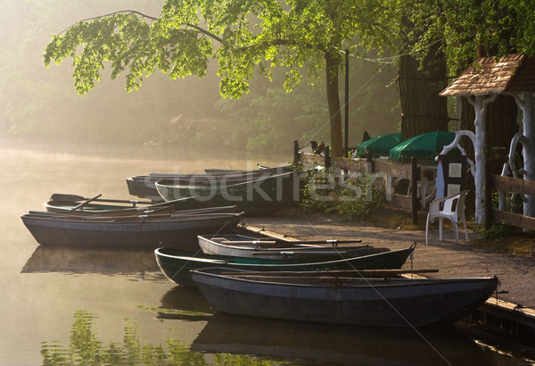 Waterside cafe in a misty morning Stock photo © MikLav