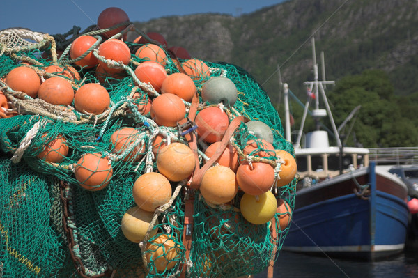 Fishing nets  and fishing boat Stock photo © MikLav