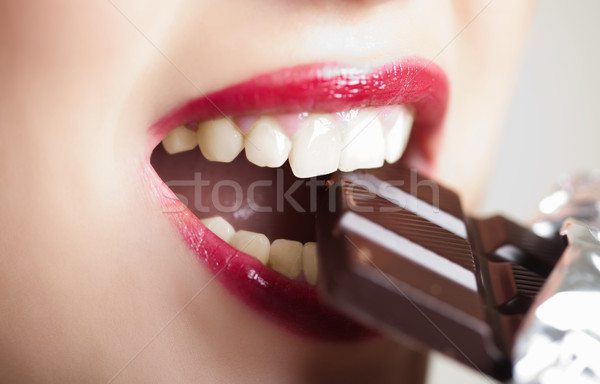 Słodkie gryźć widoku kobieta usta Zdjęcia stock © MikLav