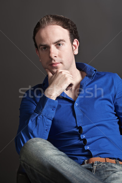 Portré fiatalember töprengő fiatal jóképű férfi megérint Stock fotó © MikLav