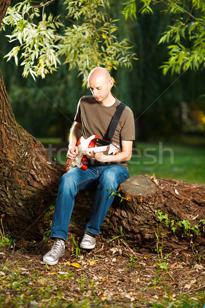 Guitariste parc jeunes jouer guitare belle Photo stock © MilanMarkovic78