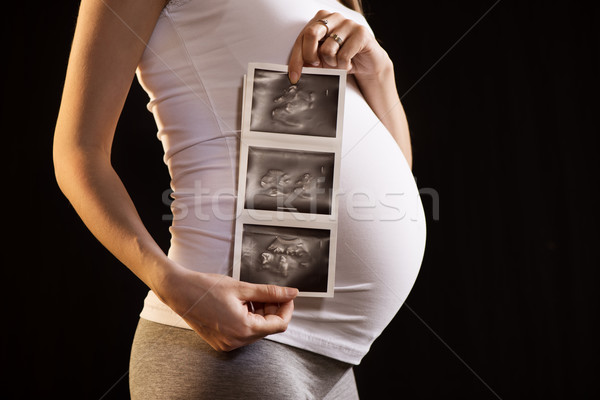 Stockfoto: Ultrageluid · zwangere · vrouw · zwarte · foto · familie