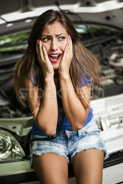 Auto Problem schöne Mädchen schreien Verzweiflung Frau Stock foto © MilanMarkovic78