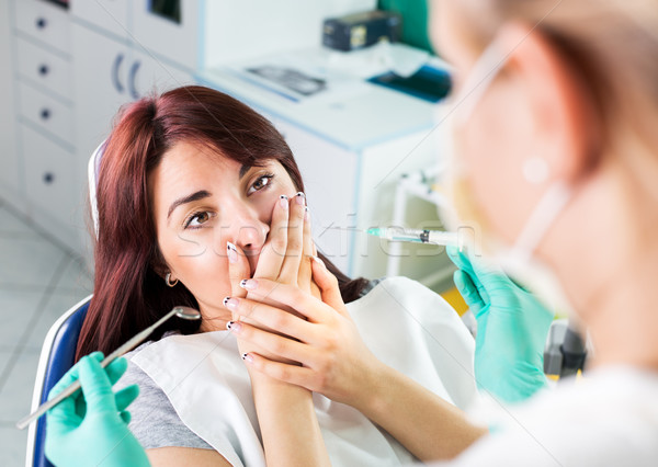 Assustado menina dentista jovem feminino anestesia Foto stock © MilanMarkovic78