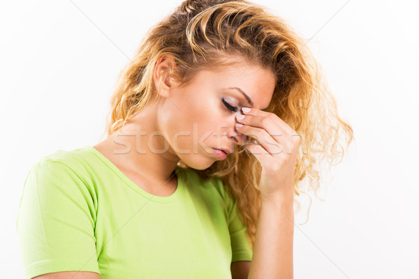 Maux de tête portrait jeunes épuisé femme doigts [[stock_photo]] © MilanMarkovic78