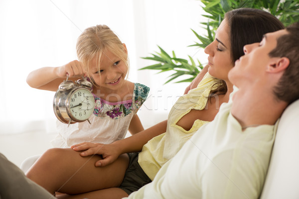 Stockfoto: Tijd · omhoog · cute · meisje · wekker