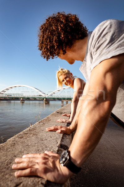 Egzersiz nehir genç mutlu gülen çift Stok fotoğraf © MilanMarkovic78