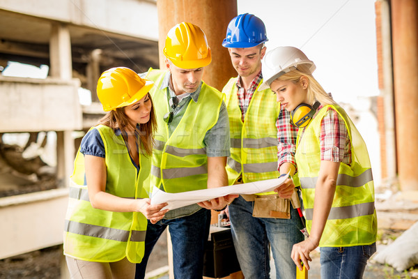 [[stock_photo]]: Reconstitution · catastrophe · quatre · construction · plan