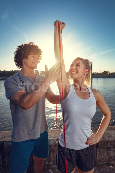 Rzeki młodych fitness para treningu Zdjęcia stock © MilanMarkovic78