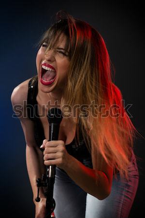 Foto stock: Mujer · cantante · nuevos · canción · retrato