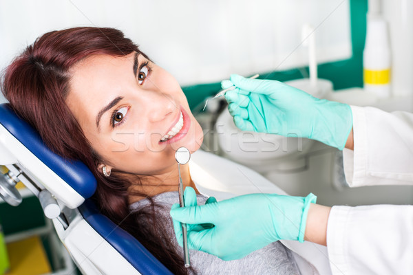 Smiling woman at dentist Stock photo © MilanMarkovic78