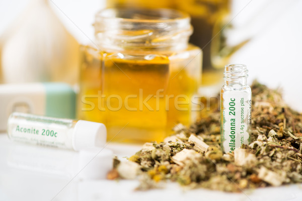 Homeopatycznych muzyka butelek zioła butelki Zdjęcia stock © MilanMarkovic78