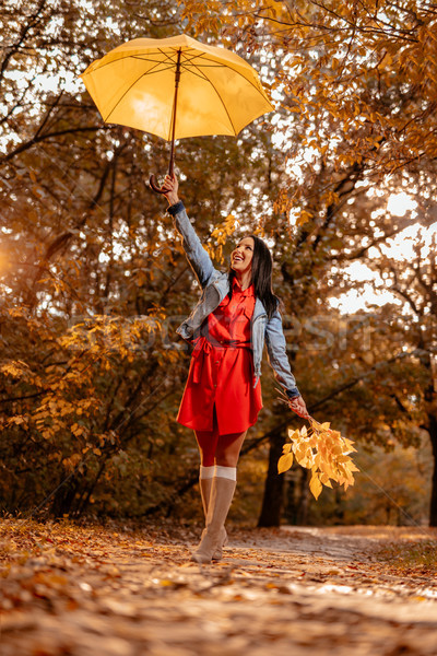 Ensoleillée automne marche heureux jeune femme marche Photo stock © MilanMarkovic78