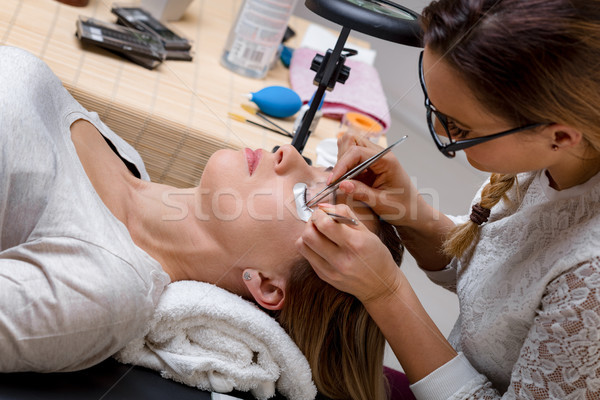 Procedura rzęsy model salon piękności twarz Zdjęcia stock © MilanMarkovic78
