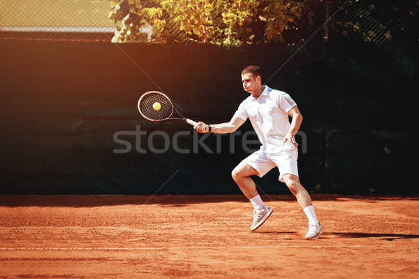 Piękna młody człowiek gry tenis meczu Zdjęcia stock © MilanMarkovic78