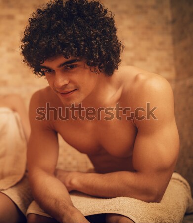 Foto stock: Relaxante · estância · termal · centro · bonito · jovem · muscular