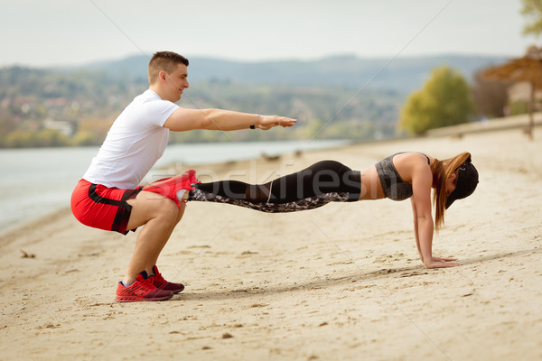пару пляж молодые мышечный тренировки Сток-фото © MilanMarkovic78