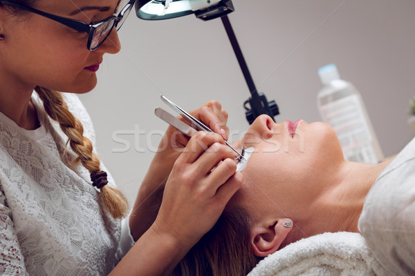 Verfahren Wimpern Modell Schönheitssalon Gesicht Stock foto © MilanMarkovic78