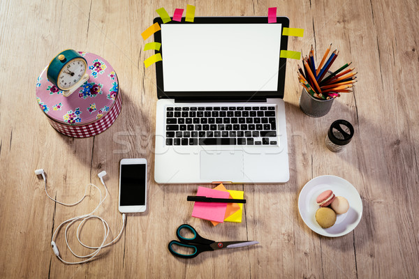 Stock photo: Workspace With French Macaroons