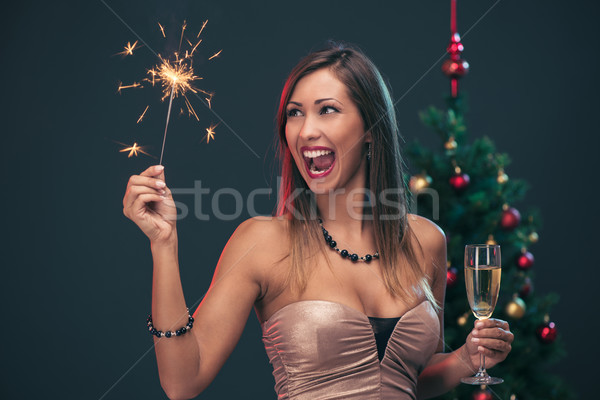 Boldog új évet derűs gyönyörű nő ünnepel új év szórakozás Stock fotó © MilanMarkovic78