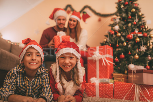 Familia feliz Navidad vacaciones hermosa sonriendo hermana Foto stock © MilanMarkovic78