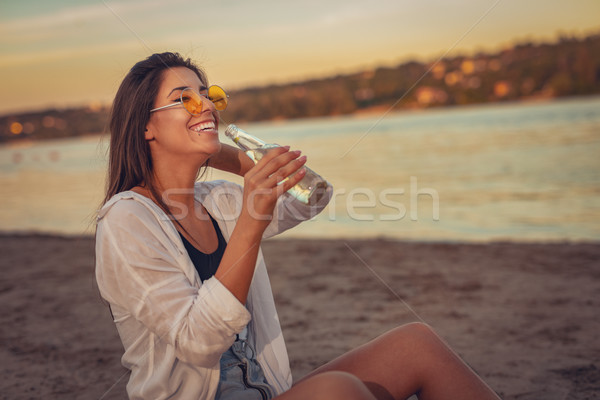 Día de verano relajante puesta de sol tiempo río Foto stock © MilanMarkovic78