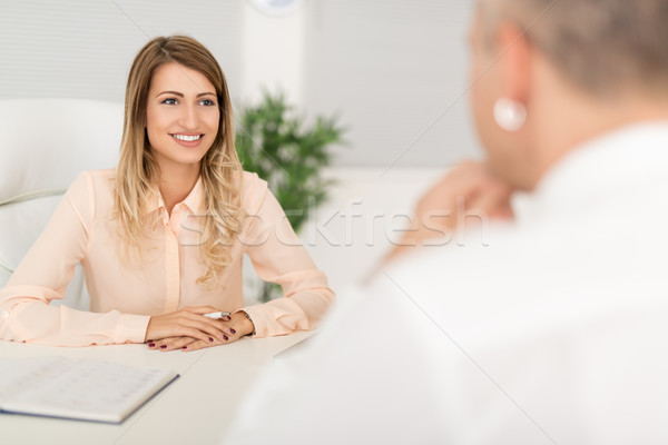 Stock foto: Interview · Zeit · Geschäftsfrau · Plan · Kollege