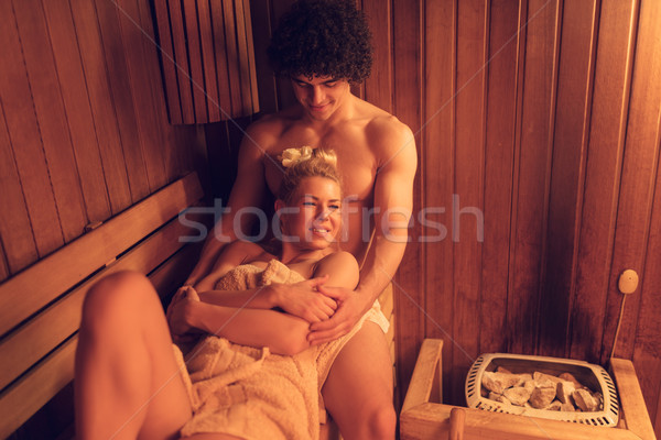 Stok fotoğraf: çift · sauna · güzel · rahatlatıcı