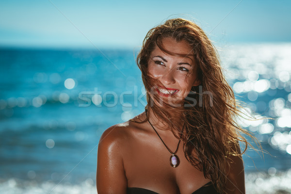 Morza wietrzyk portret piękna młoda kobieta Zdjęcia stock © MilanMarkovic78