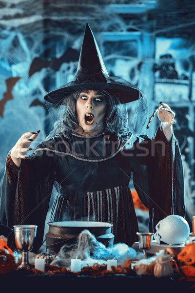 Stockfoto: Heks · magie · woorden · gezicht · griezelig · vol