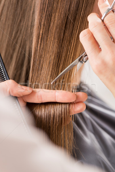 Foto stock: Pelo · peluquero · corte · mujer · primer · plano