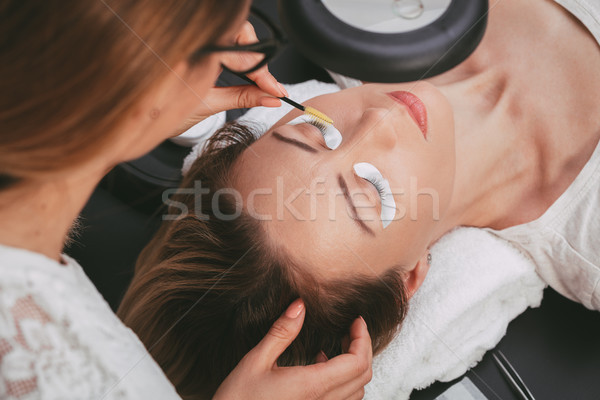 Verfahren Wimpern Modell Gesicht weiblichen Stock foto © MilanMarkovic78