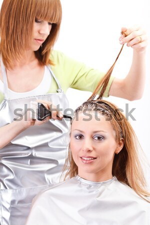 Haj fiatal gyönyörű fodrász hajszín nők Stock fotó © MilanMarkovic78